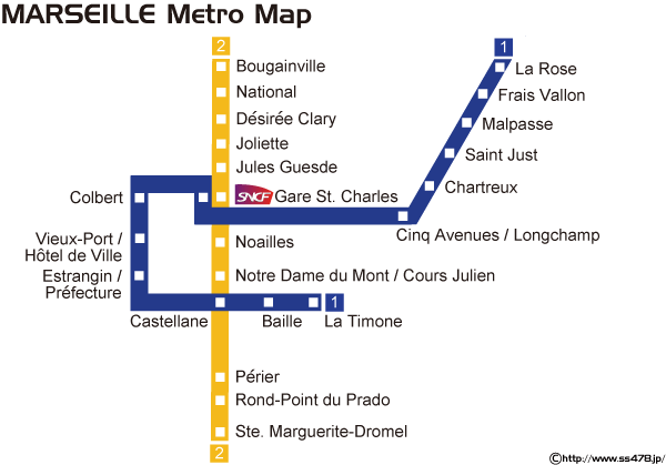 クリックでマルセイユ・メトロ路線図印刷用PDF